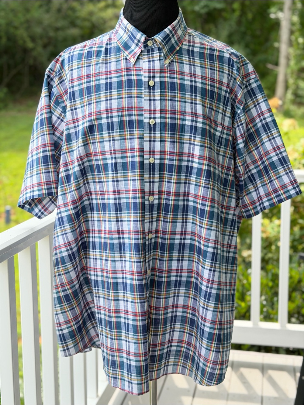 Brooks Brothers 3XL Short Sleeve Madras Plaid Button Down Shirt Cotton